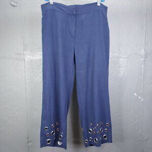Soft Surroundings Pants Women Medium Wide Leg Crop Linen Metal Ring Embellished